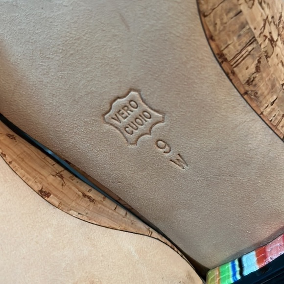 VANELI Natural Cork & Multi Color Captoe Rainbow Stripe Flat size 9 Italy - Picture 13 of 17